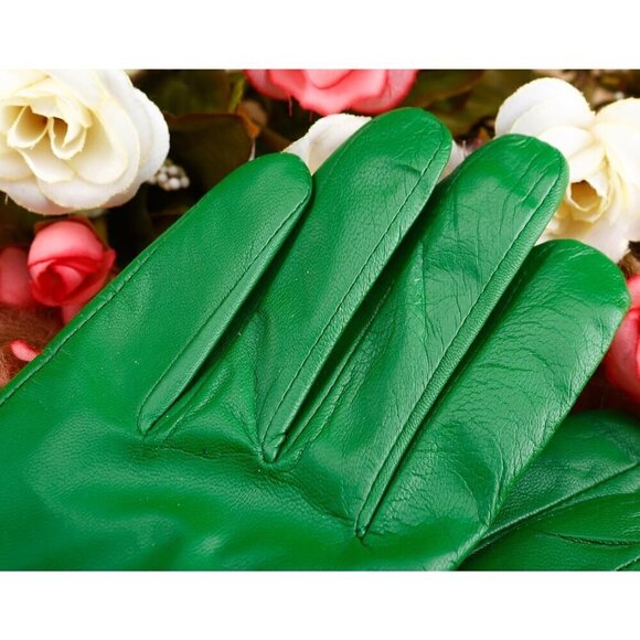 ❤️Women's Green Italian Leather Gloves Lambskin Winter Comfort Gloves - Picture 7 of 9